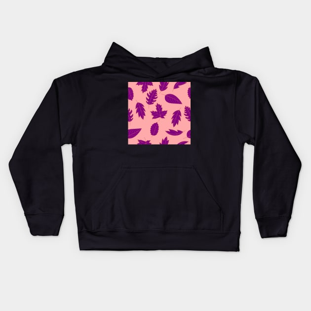 Leaves Pattern - Red and Purple on Pink Kids Hoodie by A2Gretchen